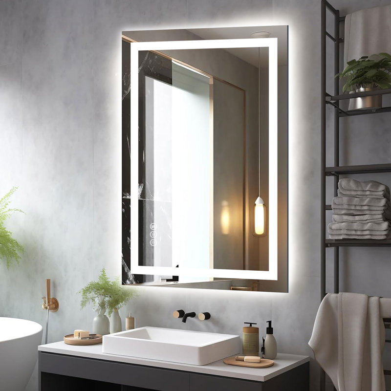 3-Color Temperature Anti-fog LED Bathroom Mirror with Backlight and Front Light, Tempered Glass Vanity Mirror, Rohs and CRU Compliant