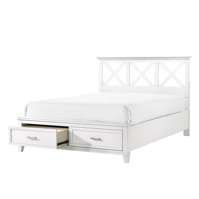 Lit de rangement très grand blanc en X avec tête de lit en bois massif et style transitionnel de 83,84 po L, P 87,21, H 50,38, Poids de lit 91,96, Couleur, Longueur, Hauteur, Largeur,