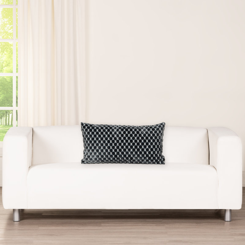 Oreiller en velours Nirvan, Bleu, Plumes, Rectangle H 14 po x l 26 po