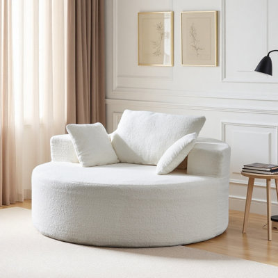 54.33" Teddy Fabric Round Barrel Chair, Oversized Chaise Lounge Chair with Pillows