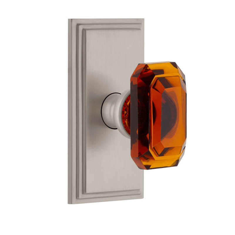 Grandeur Carré Plate Single Dummy with Baguette Crystal Door Knob, Satin Nickel