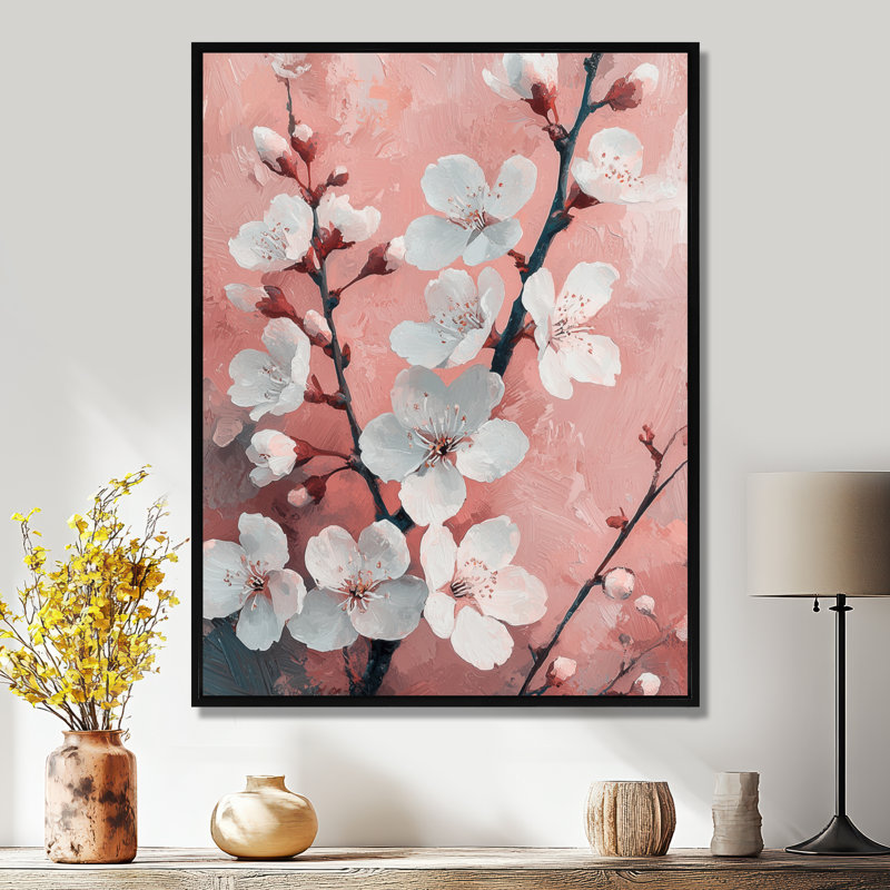 Moment in Spring Spring Cherry Blossom II - art mural cerisier en fleurs, H 20 po x l 12 po, Noir