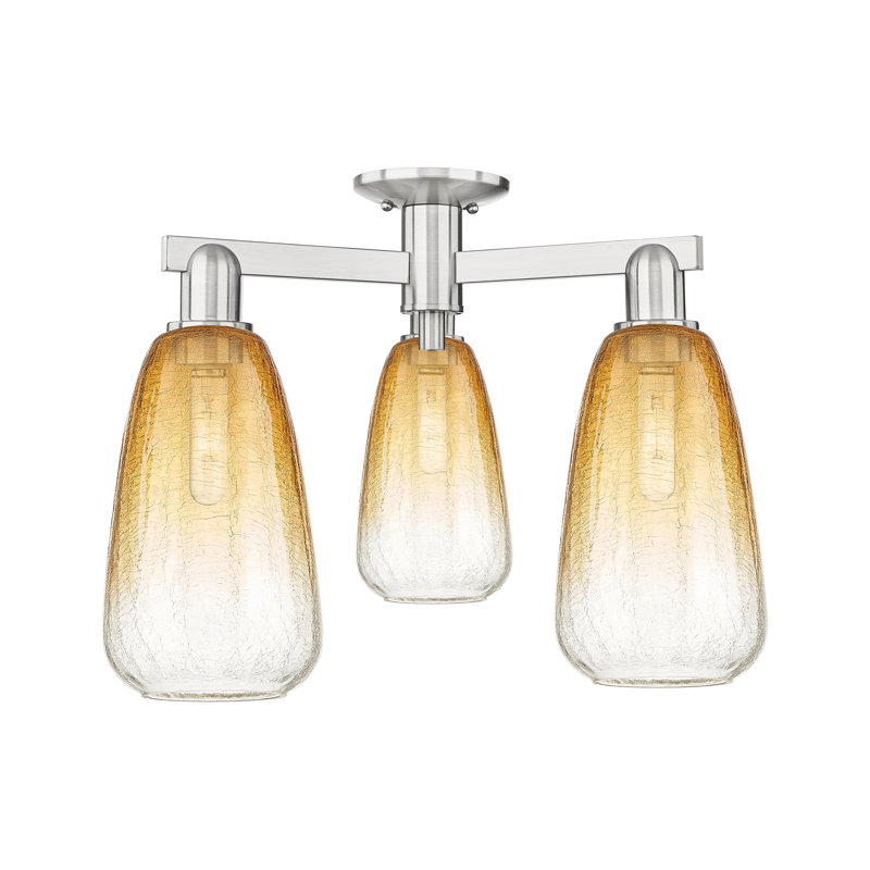 Plafonnier semi-encastré 3 lumières Jacquette, Ambre, Nickel satiné