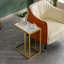 Table de bout en F en faux marbre avec pieds dorés - Table d'appoint minimaliste moderne pour le salon