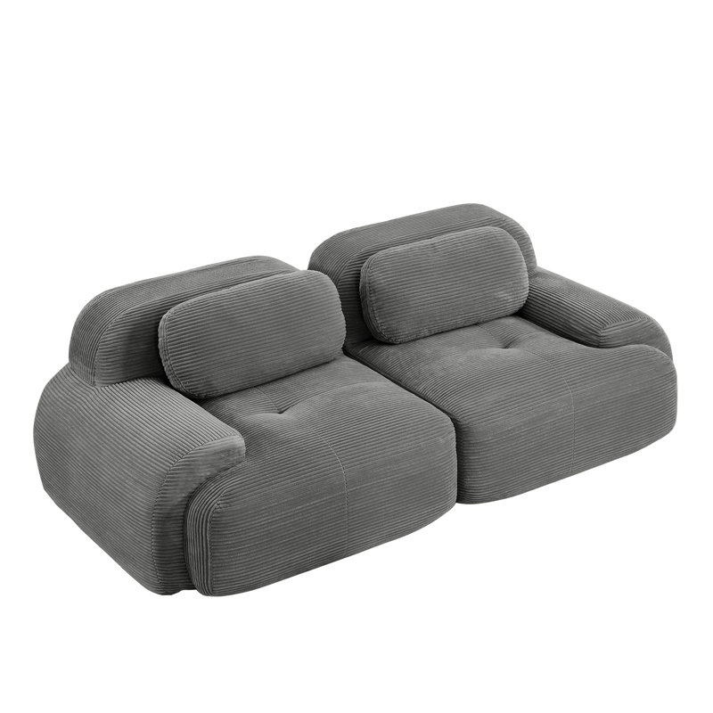 Canapé 2 places gris 82'' en velours côtelé, incurvé, base antidérapante, aucun assemblage requis, pour la décoration intérieure, chambre à coucher