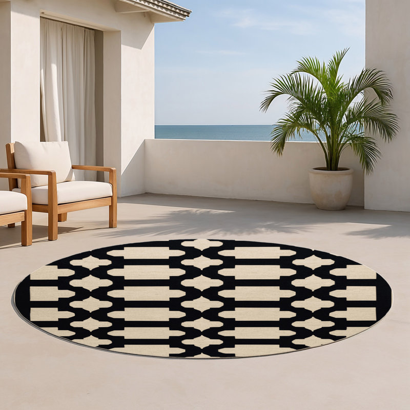 Tapis gris intérieur et extérieur Trellis, Rond 5 pi
