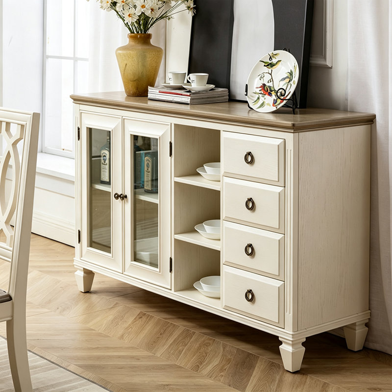 Buffet carré haut avec porte vitrée