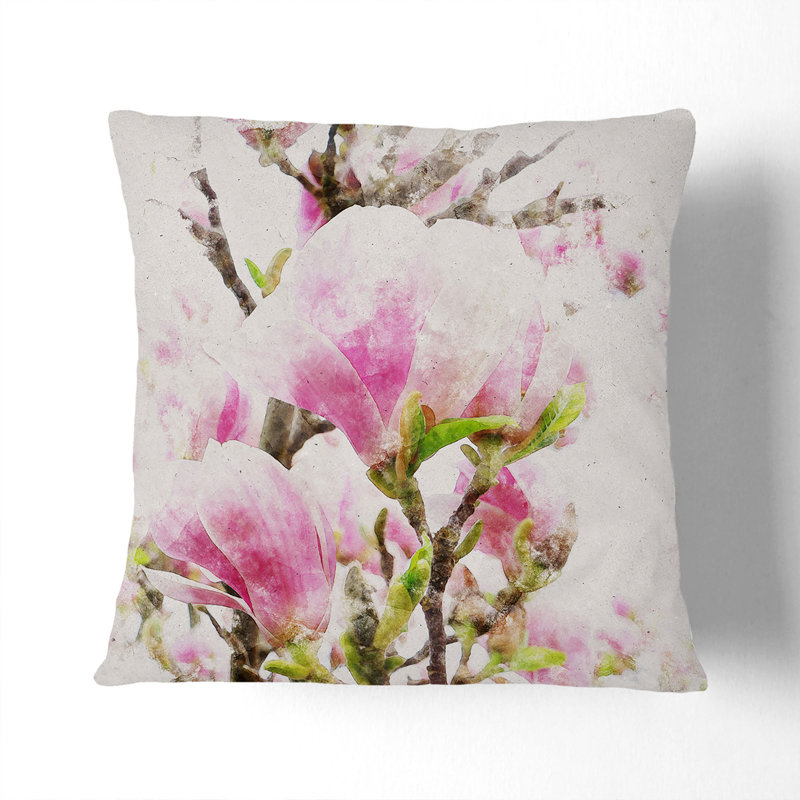 Pink Magnolia Blossom Flowers Scatter Cushion, 40cm H x 40cm W x 15cm D