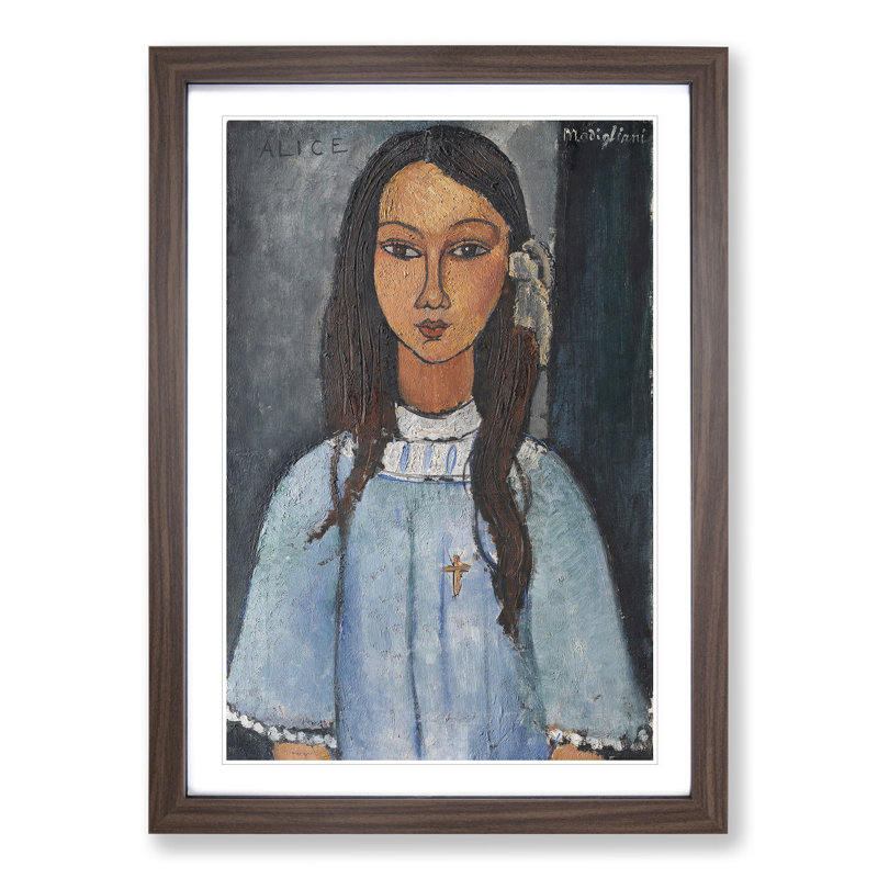 Alice by Amedeo Modigliani - Picture Frame Painting on MDF, Walnut Framed, 36cm H x 27cm W x 2cm D