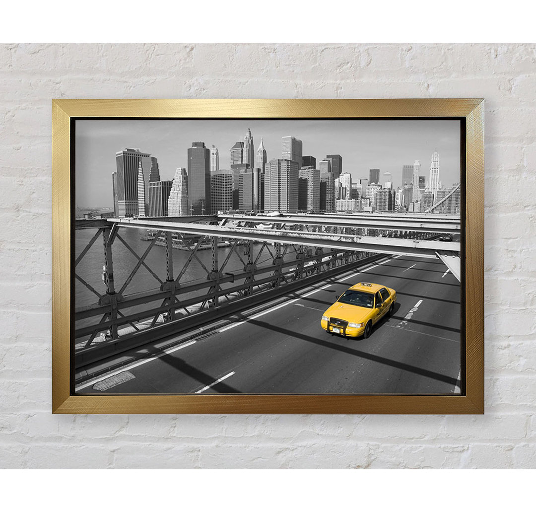 Gelbes Taxi auf der Brooklyn Bridge 1 - Druck