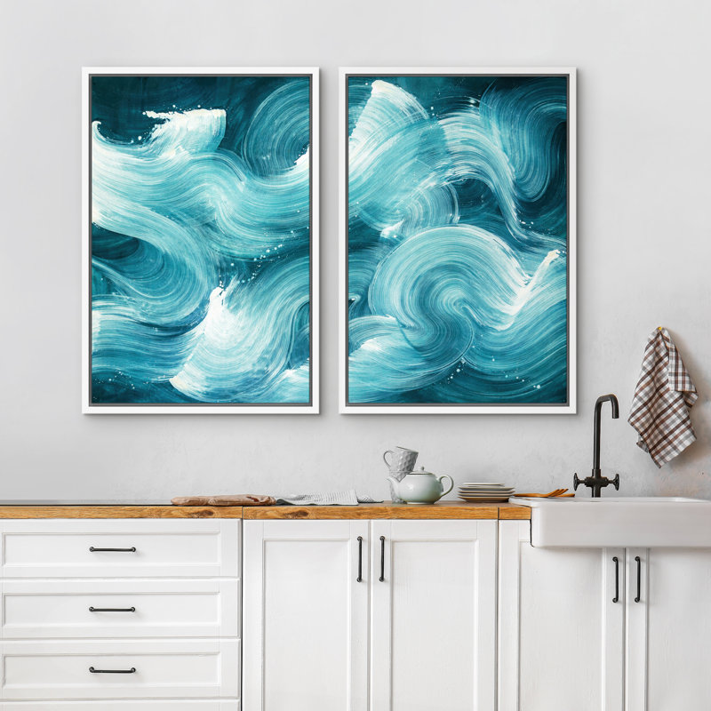 «Abstract Blue Ocean Wave Motion Art», reproduction d'art sur toile encadrée, 2 pièces, H 36 po x l 24 po x P 1,5 po, Blanc