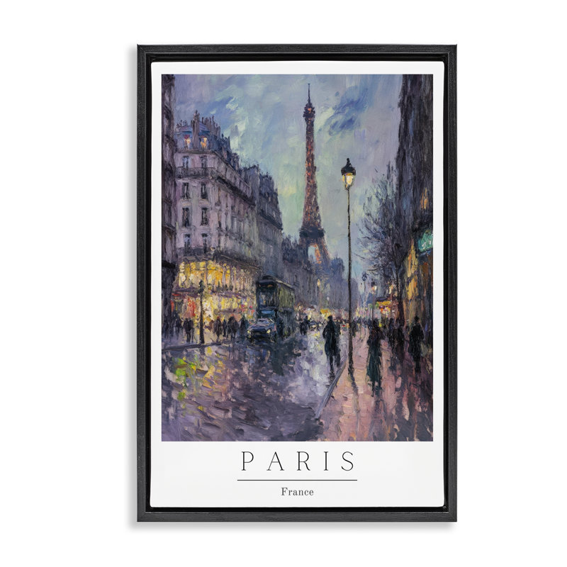 Cadre flottant rétro Paris Street Night, design par Petal Prints Design, H 25 po x l 17 po, Cadre flottant noir de jais