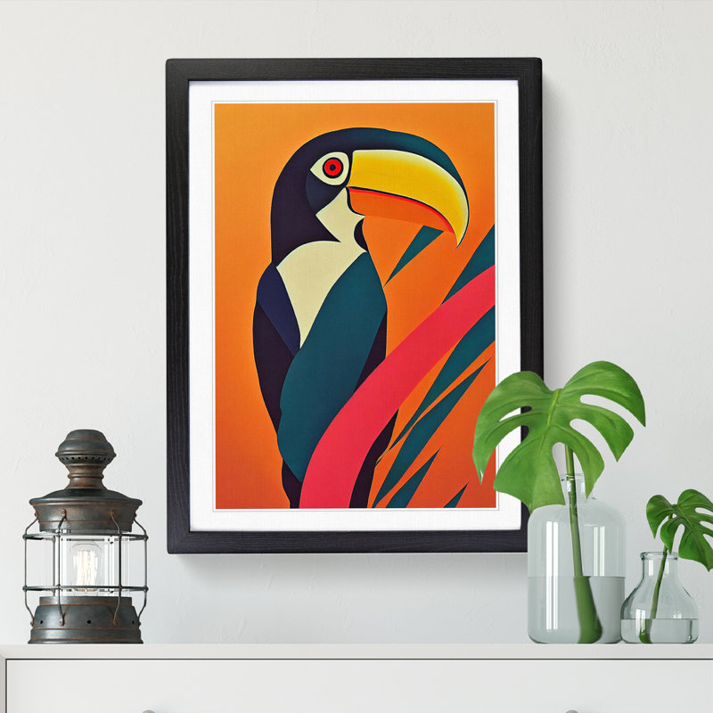 FRM-V0523-2525X Toucan Abstract Vol.3 - Single Picture Frame Print, Black, 64cm H x 46cm W x 2cm D