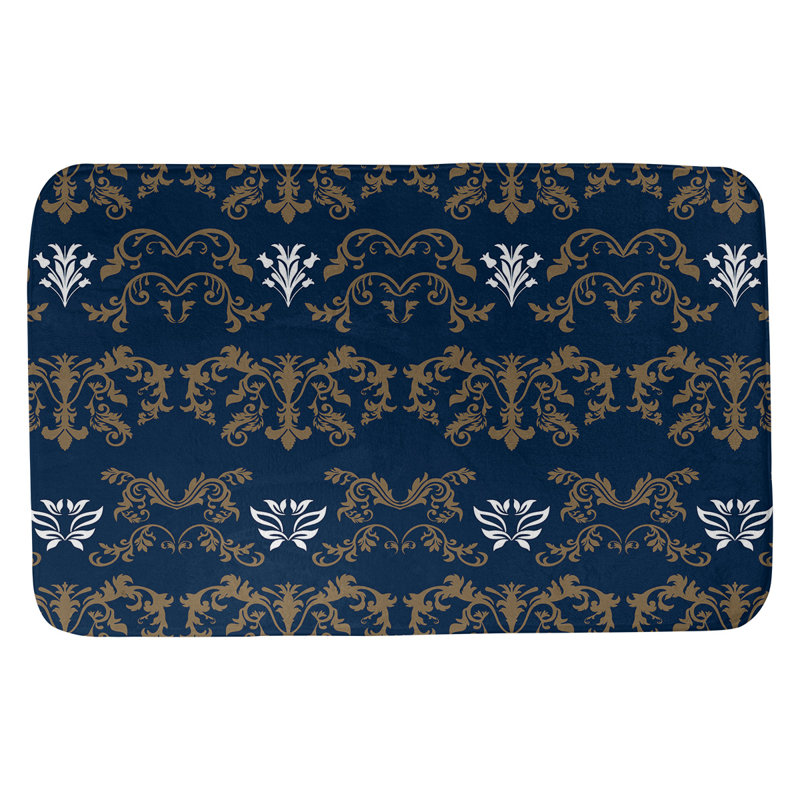 Tapis pour salle de bain St Louis, l 21 po x L 34 po, Or nouveau siècle / bleu millénaire / blanc