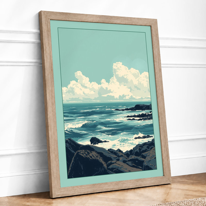 Rocky Coastline Coastal - Framed Print, A3 - 42.0 x 29.7 cm, Oak