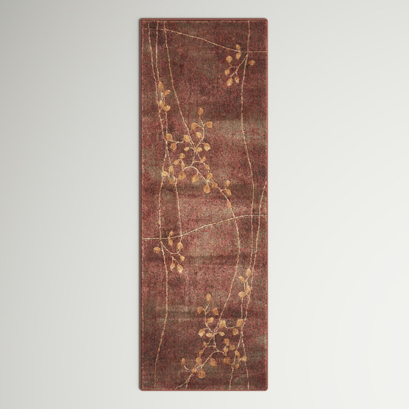 Tapis brun à motif floral Arnim, Tapis de couloir 2 pi x 5 pi 9 po