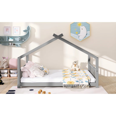 Lit double pleine grandeur avec toit pour la récréation et le repos - Structure en bois de pin, espace de couchage semi-fermé, L 80,7 po de long, assemblage requis, espace de jeu, l 56,3 po de largeur