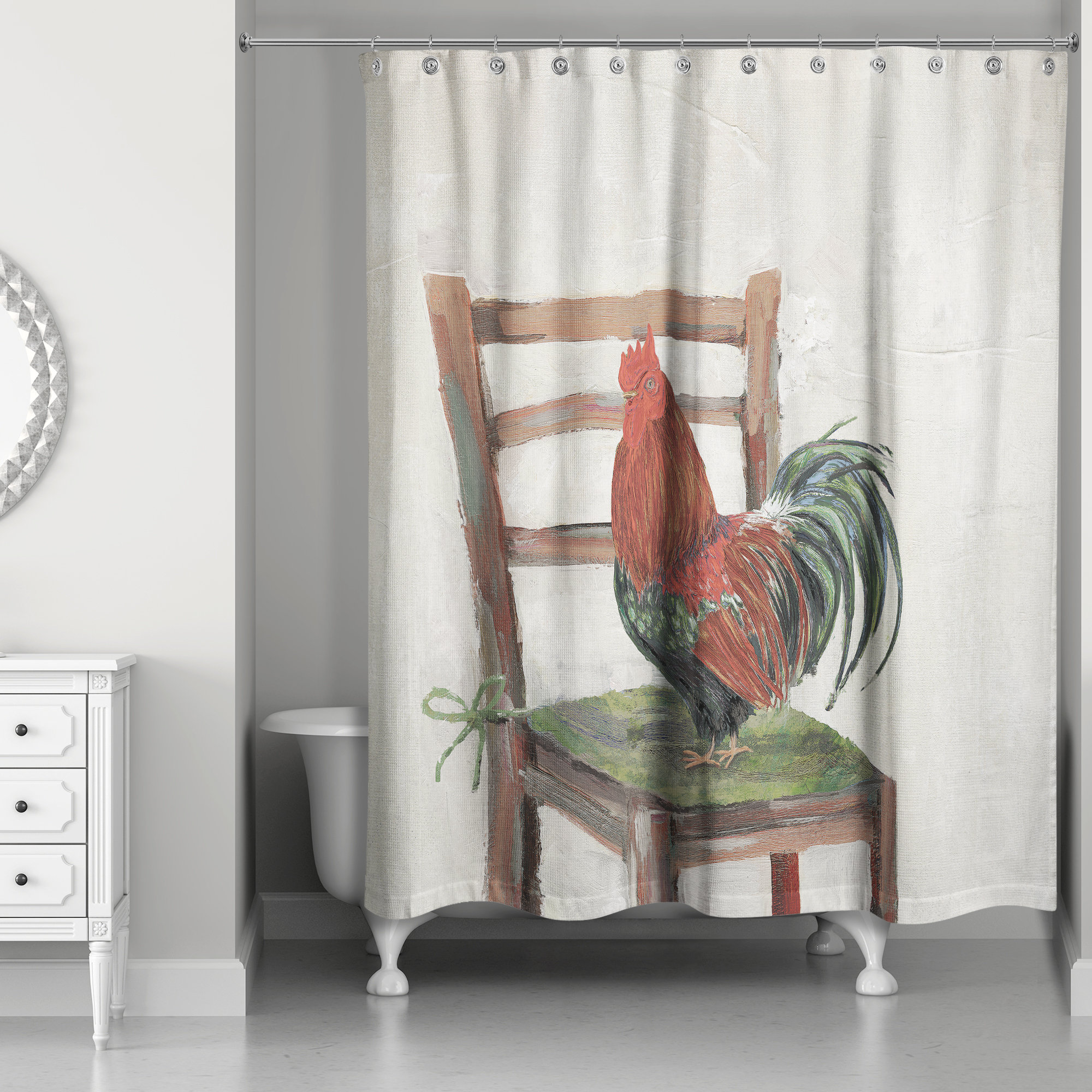 Dovecove Rooster on a Chair Shower Curtain | Wayfair