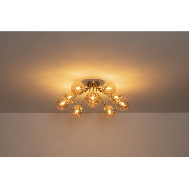 Plafonnier encastré 10 lumières en verre ambre moderne, Brass