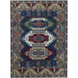 Wool Oriental Area Rug in Blue/Cream/Wine/Green