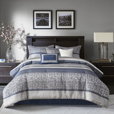 King Navy Comforter - 7 Piece Luxury With Decorative Pillows, Machine Washable Bedding
