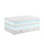 Table basse rectangulaire blanche contemporaine avec éclairage DEL, chargement sans fil, haut-parleur Bluetooth et tiroirs à queue d'aronde française