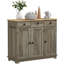 Rangement de comptoir en bois massif - gris, 3 tiroirs, portes, tablette réglable pour répondre à vos besoins quotidiens en matière de cuisine avec assiettes, casseroles, poêles, ustensiles, serviettes de table