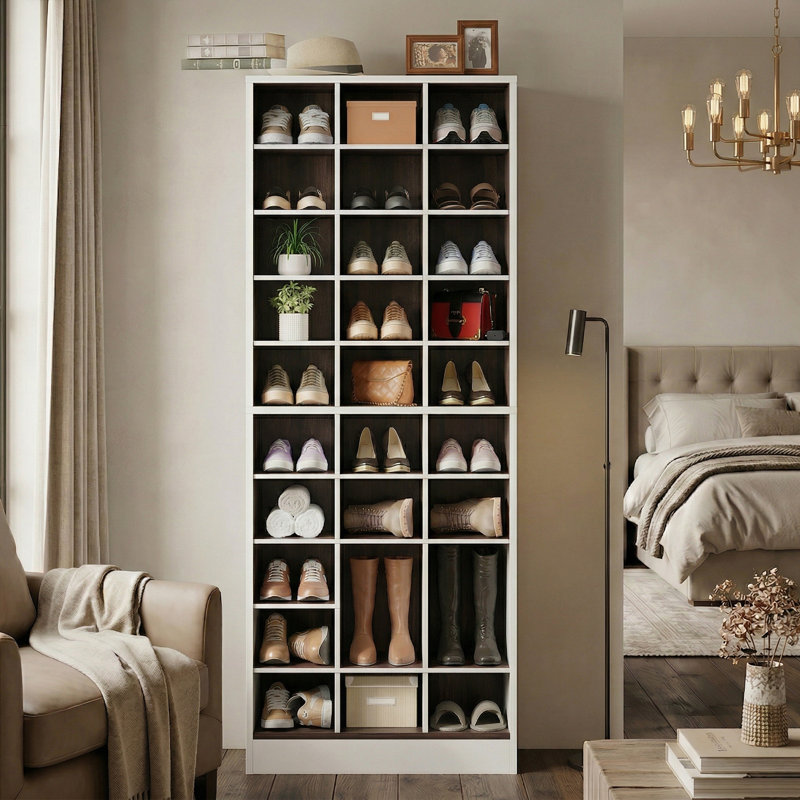 Rangement à chaussures 30 paires, Blanc / Brun