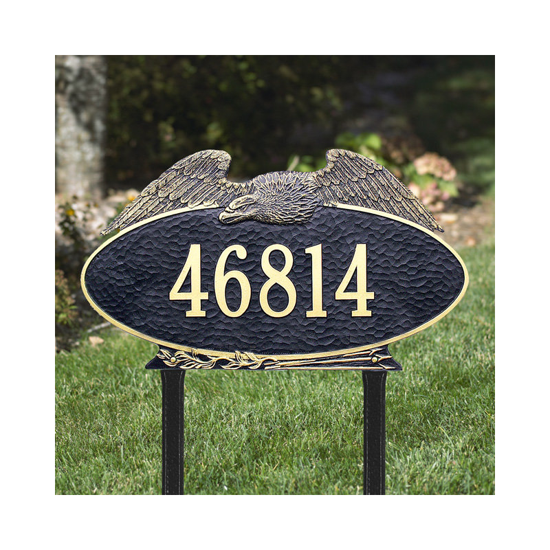 Plaque d'adresse pour pelouse 1 ligne Eagle, Noir et or, Oui