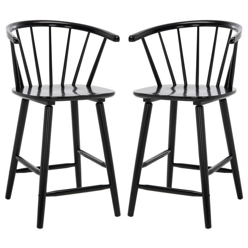 Ensemble de 2 tabourets en bois massif Sheffield, Tabouret de comptoir (siège d'une hauteur de 23 p, Noir