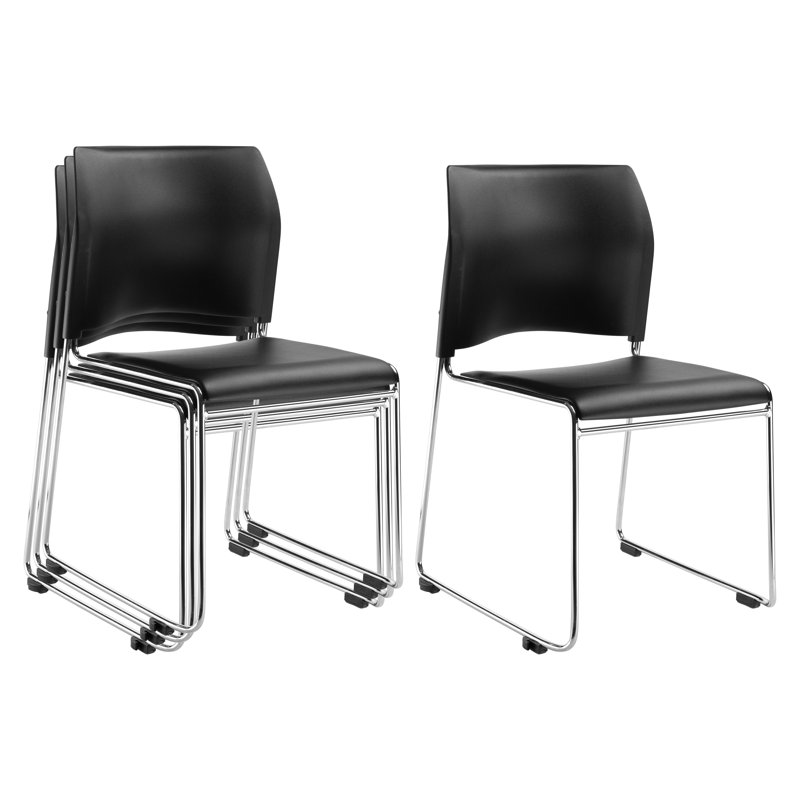 Black Vinyl and Metal Armless Stackable Chairs, Set of 4