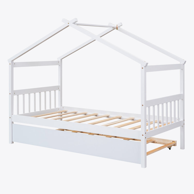 Annais Wooden House Bed with Trundle, Full, White