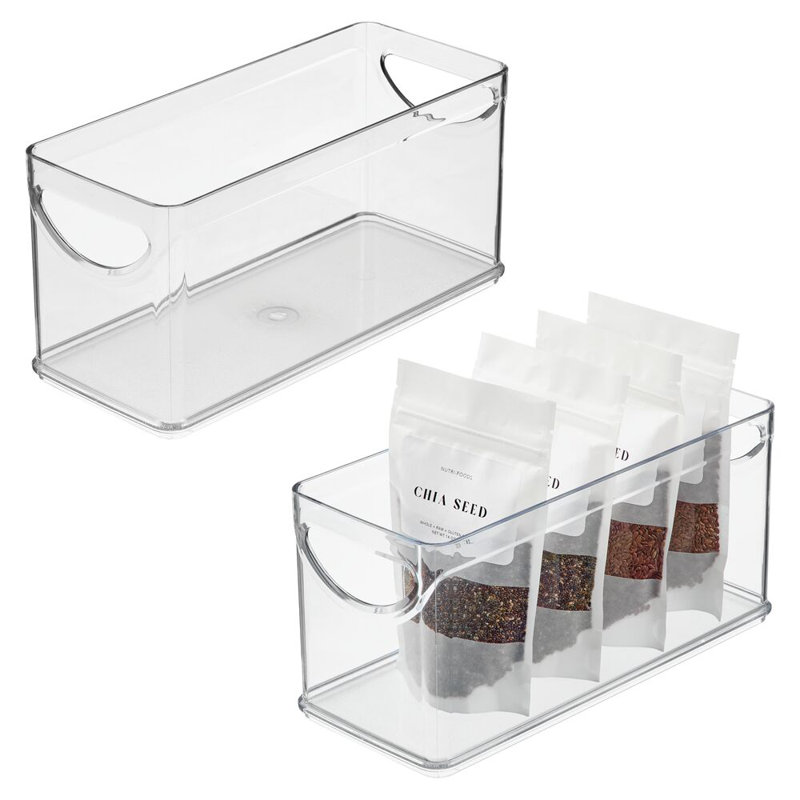 Bacs de rangement pour garde-manger étroits avec poignées iDesign - Bac de rangement pour armoires ou réfrigérateur - Ensemble de 2 - Transparent