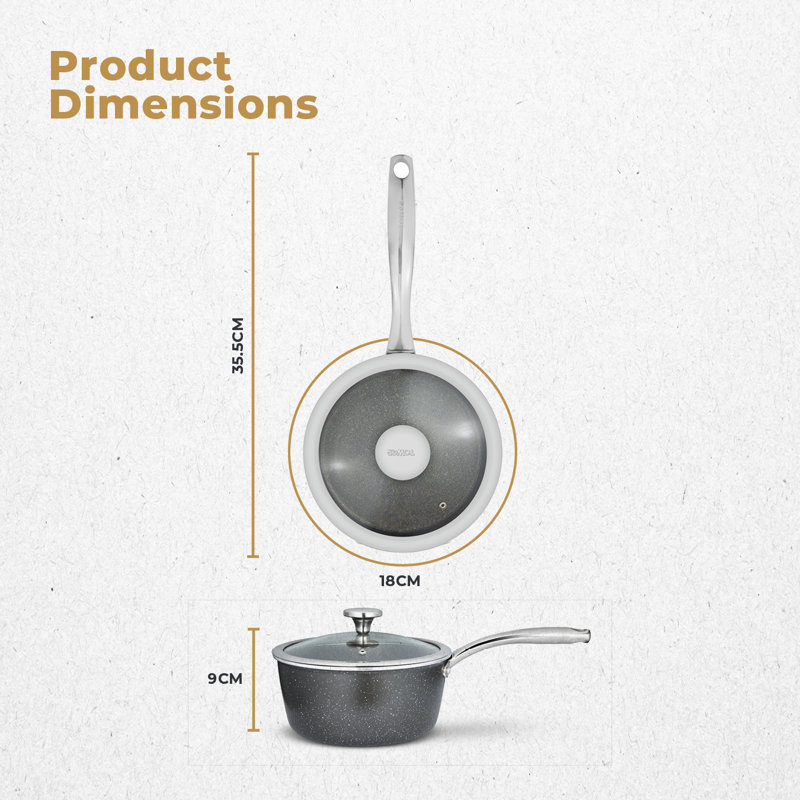 Tower Cerastone Pro Forged Aluminium Saucepan with Tempered Glass Lid, Non-Stick Coating, Graphite, 18 cm