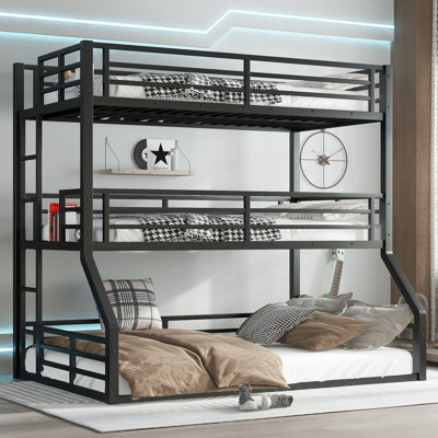 Black Angled Ladder Twin-Over-Twin-Over-Full Multi-Size Triple Bunk Bed