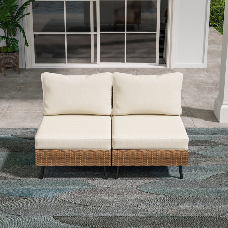 Canapé pour 2 personnes en osier beige, Beige/brun