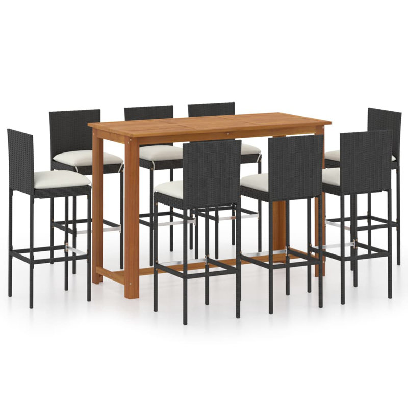 Ensemble de salle à manger rectangulaire à hauteur de bar pour 8 personnes avec coussins, Noir, Blanc