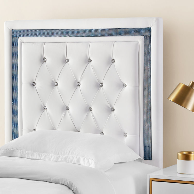 Stelly Upholstered Headboard, White/Navy