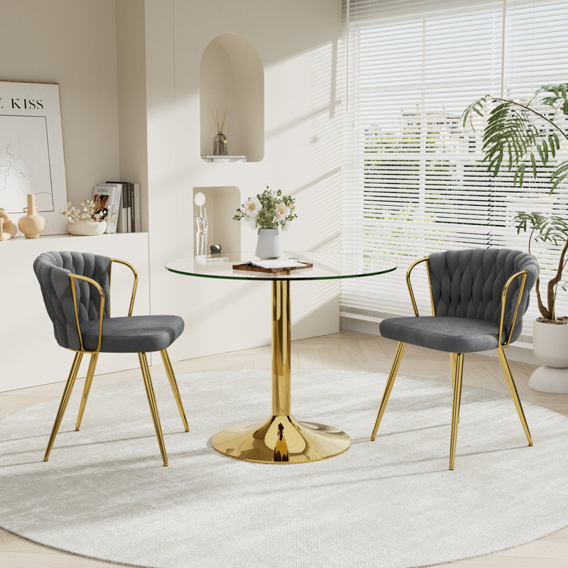 Ensemble de table de salle à manger Elegant, 3 pièces: table, 2 chaises, Gris, Doré