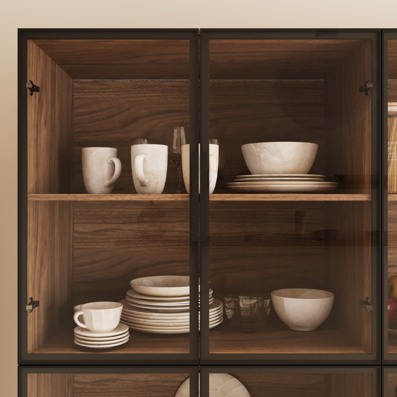 Dining Storage Cabinet with light and glass doors, Walnut