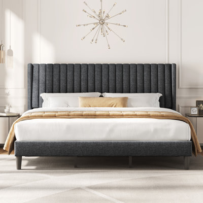 Upholstered Bed Frame with Wing Side