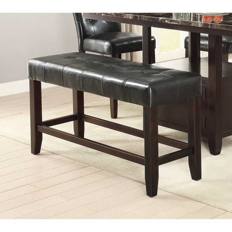 Dining Room Counter Height Bench - Faux Leather Seat With Solid Wood Support Classic Look Modern Black Wooden Frame