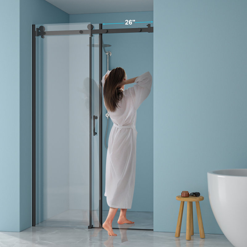 Porte de douche simple, verre trempé de 8 mm, cadre noir mat en acier inoxydable 304, design luxueux, pour porte de salle de bain spa avec base renforcée, secouant