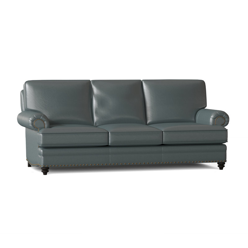 Carrado Leather Sofa, French Natural, Cobblestone, Aline Light Gray Stonewash Genuine Leather
