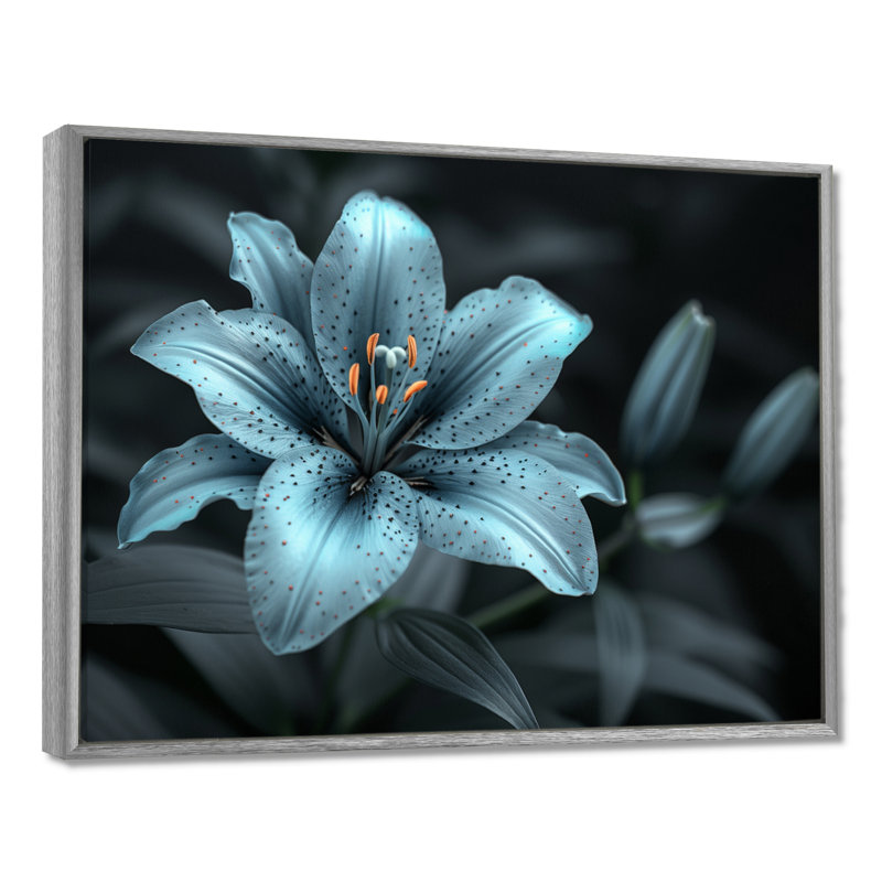 Photo moderne sur verre lys blanc et bleu moderne II, Encadrement argenté, H 16 po x l 32 po