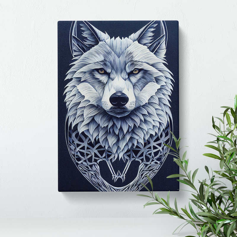Wolf Art Deco No.2 - Print, Wrapped Canvas, 50cm H x 35cm W, No Matte