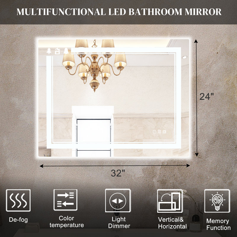 Bilgi Glass Flat Wall Mirror, 32" x 24"