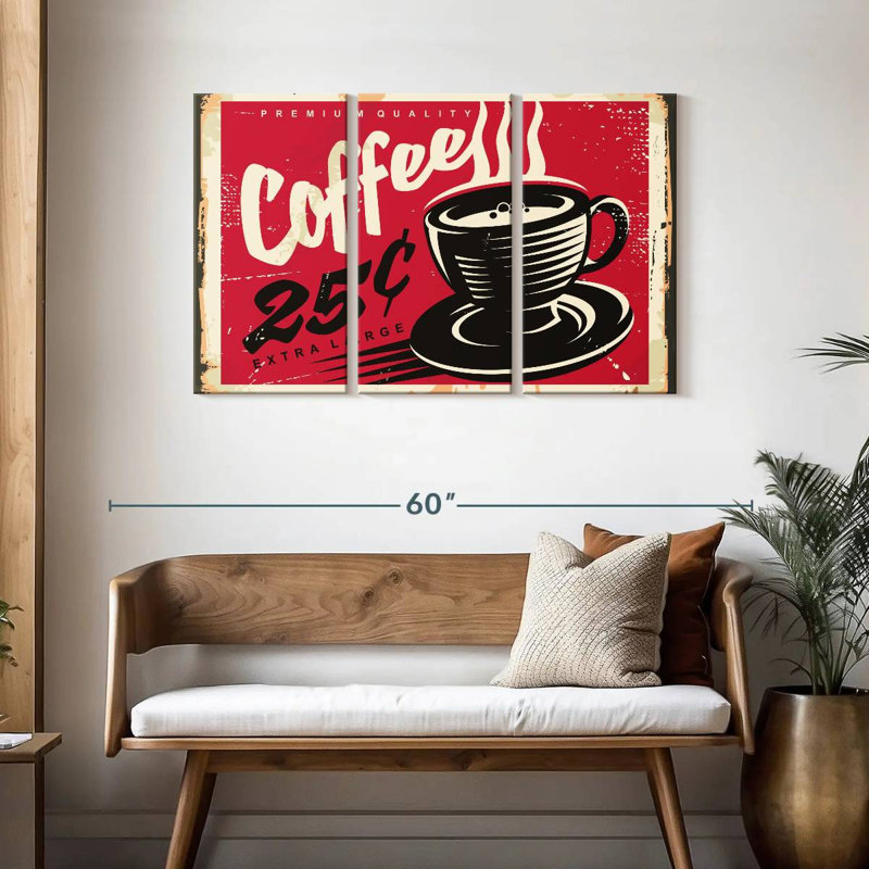 Vieille affiche murale café, H 28 po x l 45 po