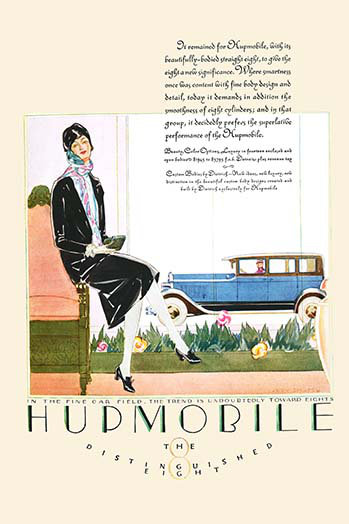 « hupmobile », affiche rétro, H 42 po x l 28 po x P 1,5 po