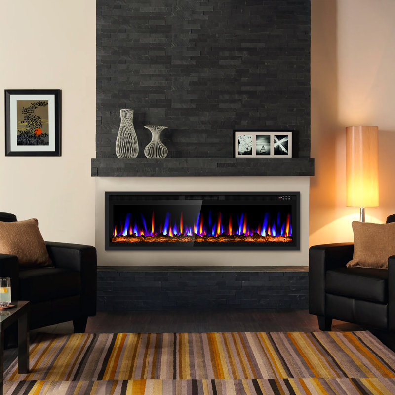 Recessed or Wall Mounted Electric Fireplace Heater, Touch Screen & Remote Control, 12 Flame Colors, 8H Timer